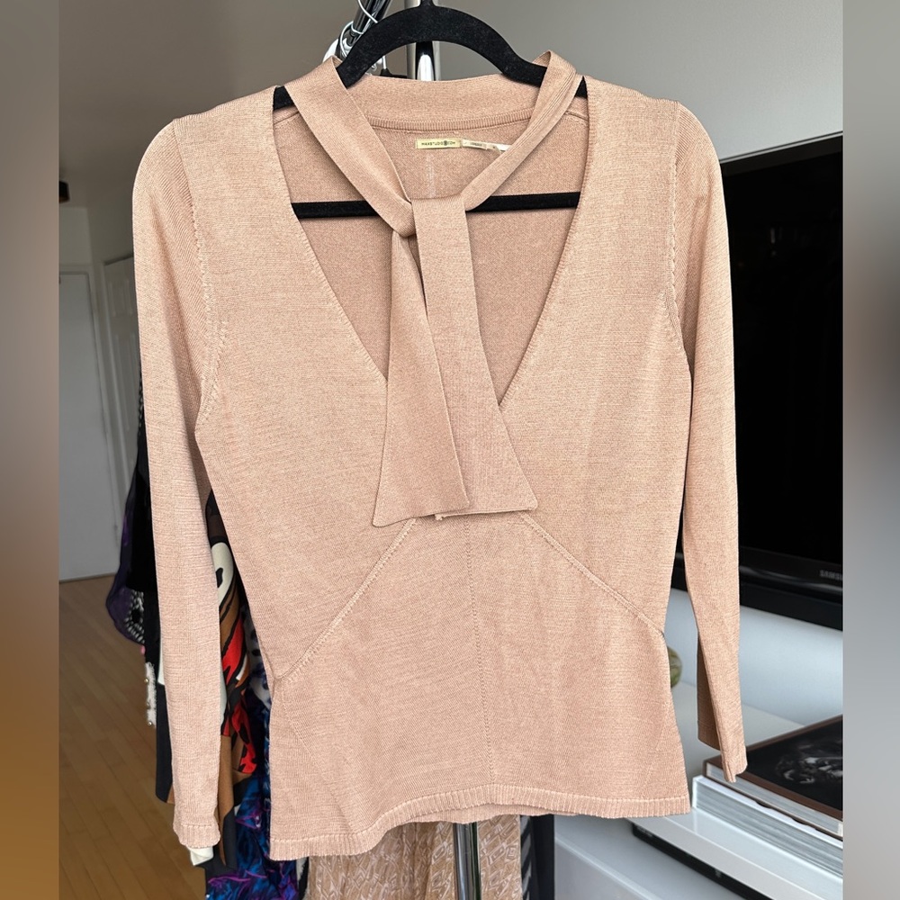 *VINTAGE* SPECIAL EDITION MAX STUDIO nude silk v-neck 3/4 length sleeve sweater